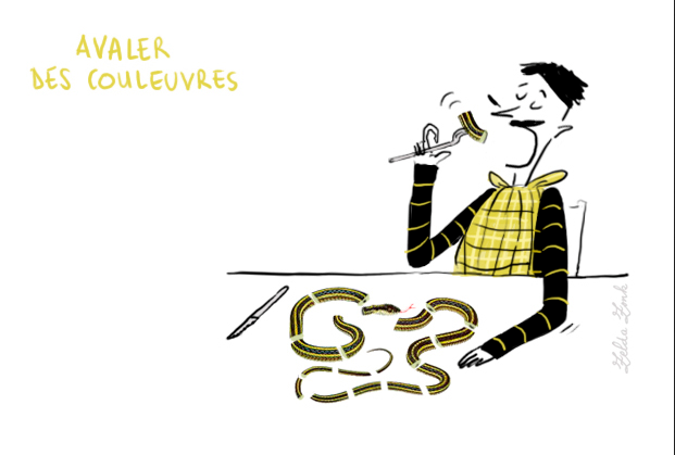 expression avaler des couleuvres homme à table serpent
