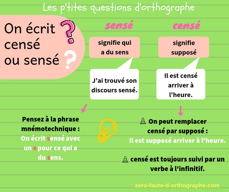 censé sensé homophones orthographe Megadico