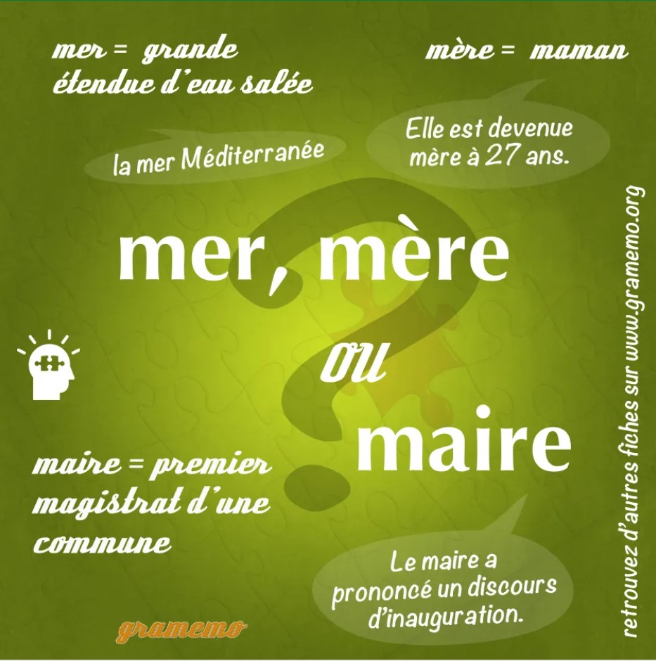 maire mer mère homophones orthographe Megadico